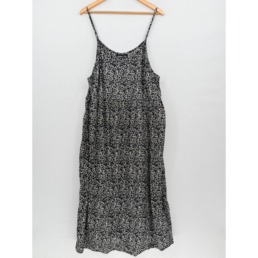 Y2K More Jazz Floral Midi Dress Womens XL Black White Flowy Cottagecore Retro